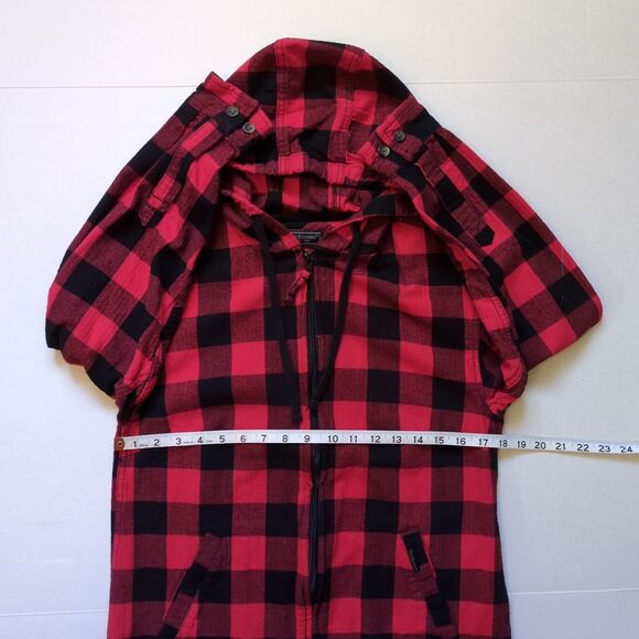 Five Brother Full Zip Flannel Jacket Hood Red Black Plaid Work Utility Womens S - Picture 11 of 11